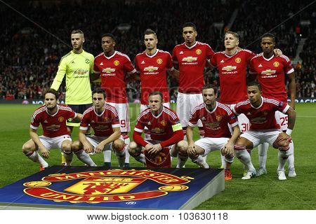 MANCHESTER, ENGLAND - SEPTEMBER 30, 2015: Champions League match between Manchester United and Vfl Wolfsburg at Old Trafford Stadium on September 30, 2015