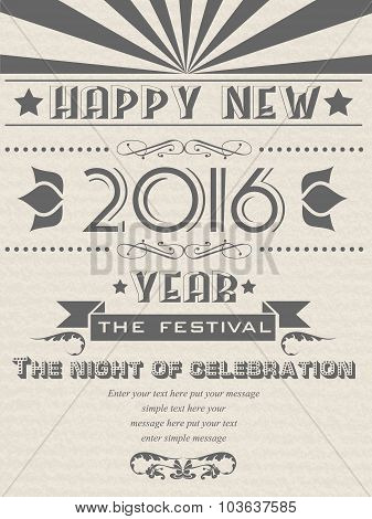 2016 Happy New Year Flayer Vintage Retro Poster