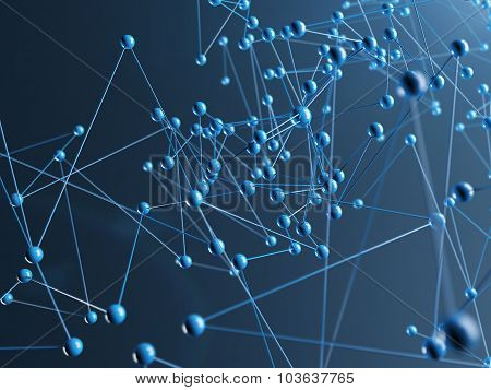 Molecular Structure Illustration. Close Up Of Blue Chemical Elements, Background.