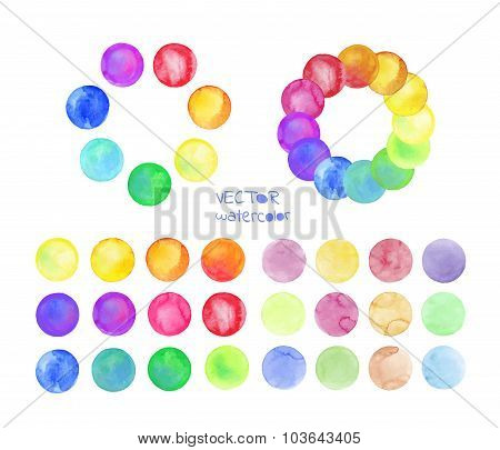 Set of rainbow watercolor vector circles.