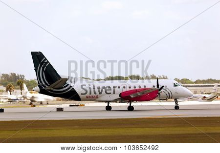 FORT LAUDERDALE, USA - JUNE 2, 2015: A Silver Airways Saab 340B aircraft.