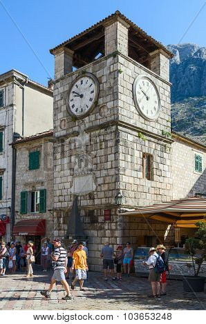 Clock Tower On Plaza Of Oruzja, Old Town, Kotor, Montenegro