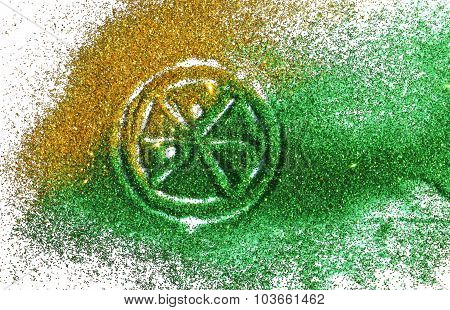 Blurry lime or lemon of golden and green glitter sparkle on white background