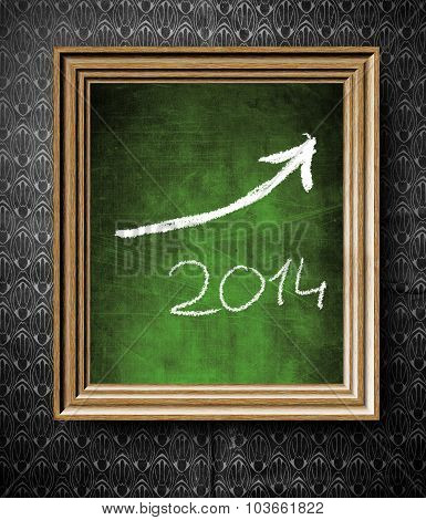 Growth Trend Of 2014 With Copy-space Chalkboard In Old Wooden Frame