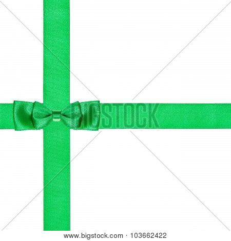 Double Green Bow Knot On Two Crossing Satin Ribbon