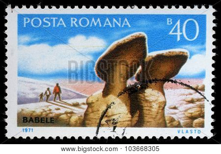 ROMANIA - CIRCA 1971: a stamp printed in Romania shows Babele (Natural rock sculpture), circa 1971.