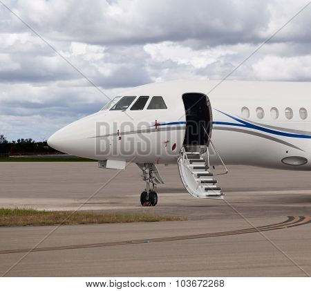 Close view of the front of a private jet