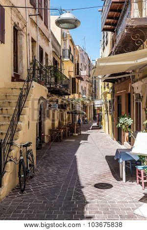 View of small street in Chania on Crete island