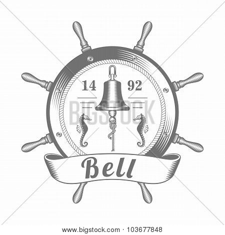 Vector illustration vintage nautical label bell