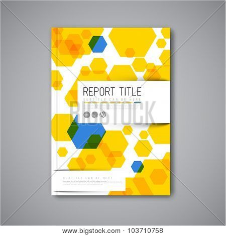 Modern Vector abstract brochure / book / flyer design template with blue and yellow hexagons