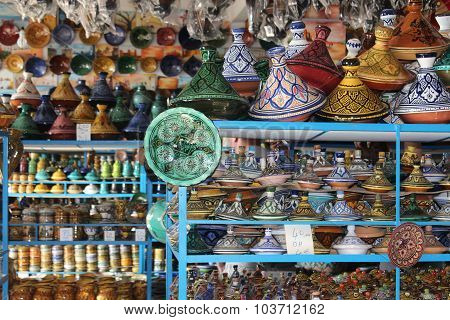 In the ceramics shop in Morocco.