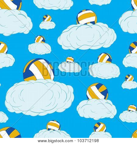 Seamless volleyballs on clouds