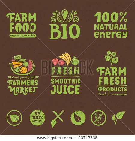 Organic writings, labels and icons collection