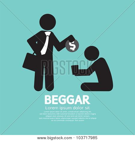Businessman Donates Coin To The Beggar Vector Illustration.