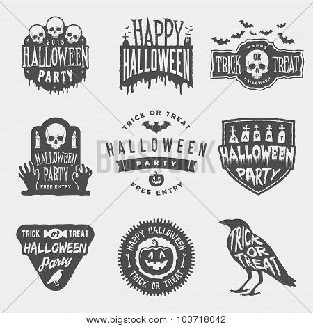 Vector Set Of Happy Halloween Vintage Badges, Emblems And Labels