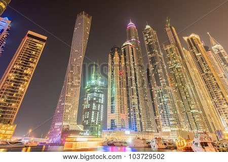 Dubai - JANUARY 10, 2015: Marina district on January 10 in UAE, Dubai. Marina district is popular residential area in Dubai