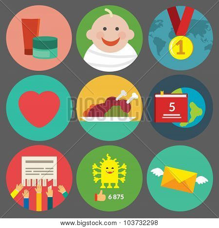 Vector flat colorful icon set with different themes