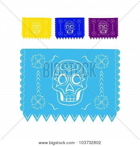 paper colored sticker in traditional Mexican style and patterns for backgrounds skulls, celebrations