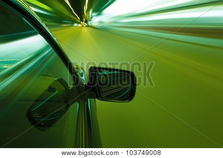 Car In Night Drive On The Road In City Motion Blur