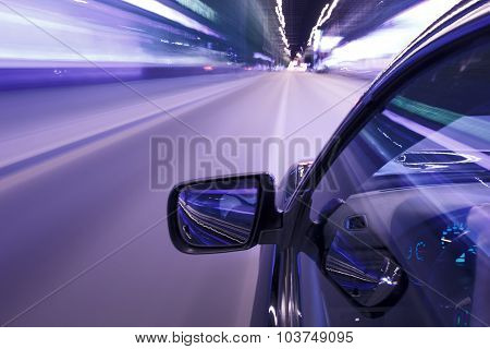 Car In Night Drive On The Road In City Motion Blur