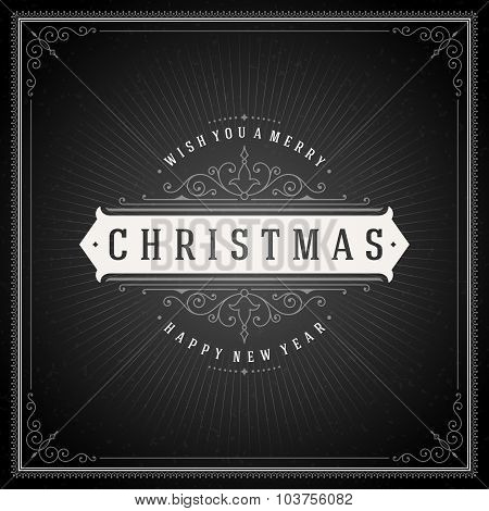Christmas typography greeting card and flourishes ornament