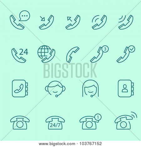 Contact us and communication icons, thin line design