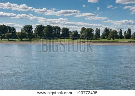 River Rhine With Blue Sky And Clouds