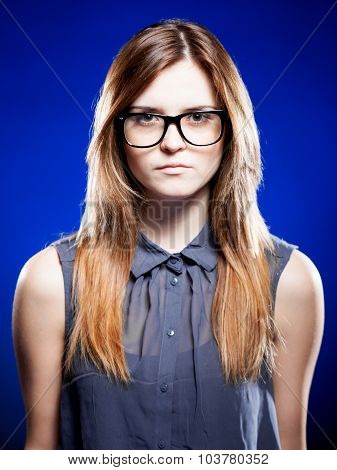 Strict Young Woman With Nerd Glasses