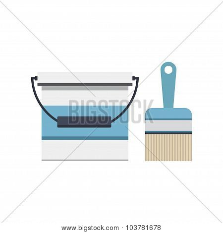 Icon bucket of paint and brush