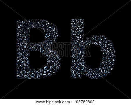 Water Drops Alphabet Letter B, Isolated Black