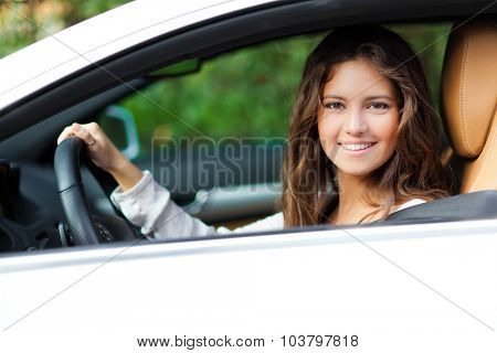 Woman driving her car