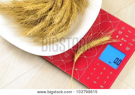 Dish Of Cereals On Electronic Kitchen Scales