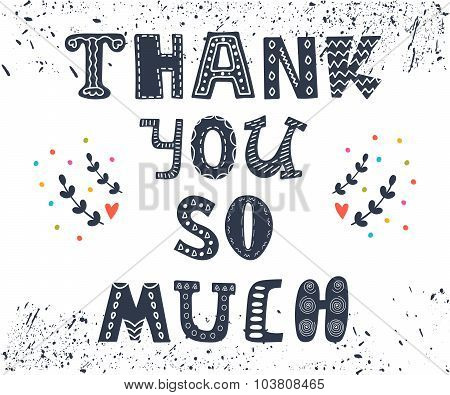 Thank You So Much Postcard. Cute Greeting Card With Design Elements