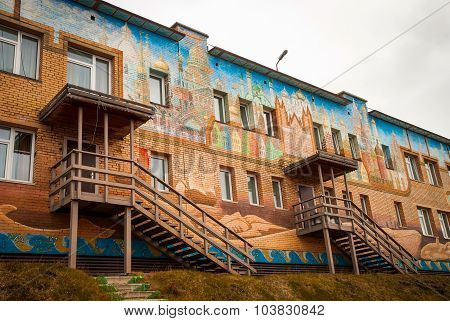 School Facede In Barentsburg, Svalbard