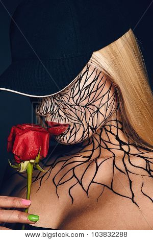 fashion portrait of girl with faceart