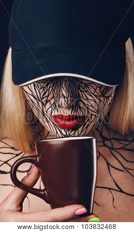 fashion portrait of girl with faceart