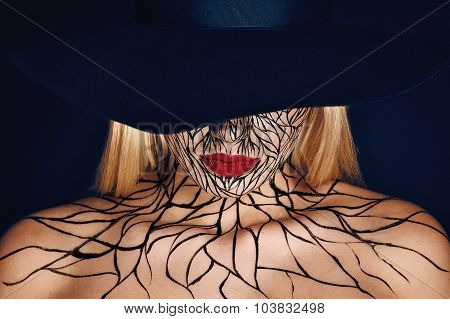 fashion portrait of girl with faceart