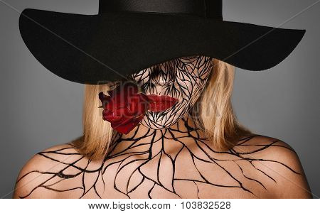 fashion portrait of girl with faceart