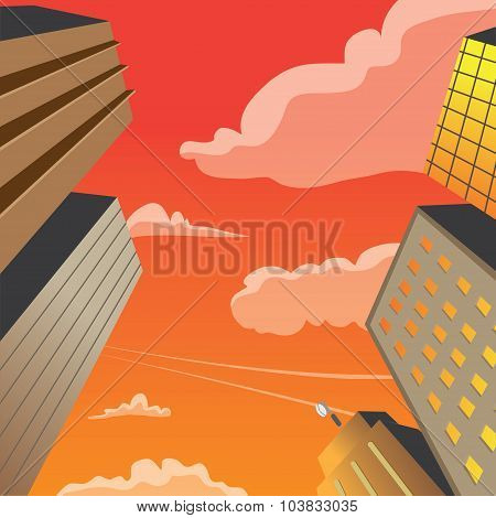 Skyscraper Building Perspective Night Scene illustration vector