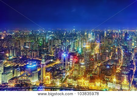 Shanghai, China - May 23, 2015:beautiful View Of  Shanghai -  Bund Or Waitan Waterfront At Night. Sh