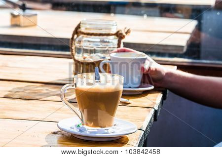 Cup Of Coffee In The Restaurant On The Beach