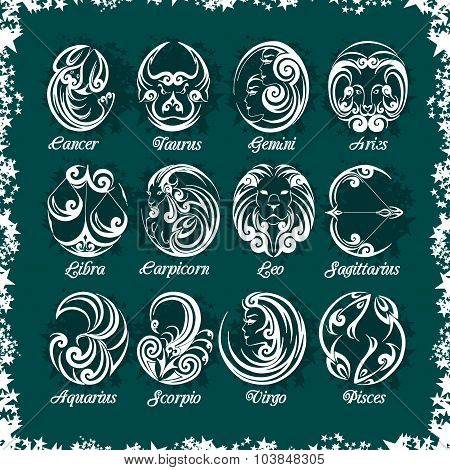 Zodiac signs and icons. Vector illustration.