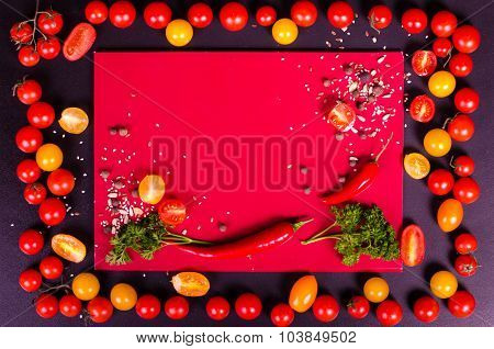 Fresh vegetables on a black table. Autumn background.