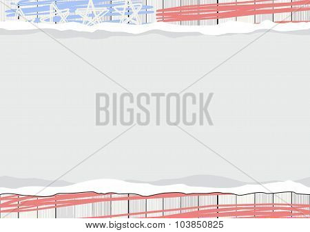 White Wooden Floor Vertical Fence With American Flag Stars Stripes And Blank Horizontal Torn Paper 4