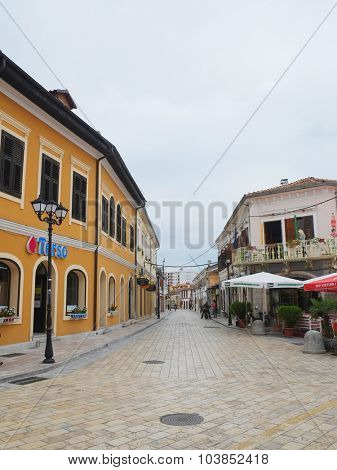 Shkoder, Albania, September, 27, 2015: The pedestrian street in the center of Shkoder - the city located at border with Montenegro