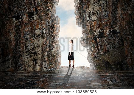 Business person in the cave