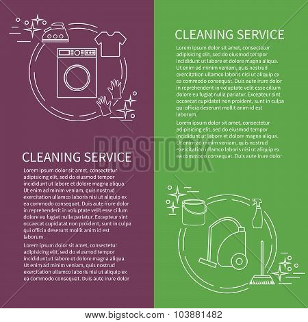 Two Flyers, Card With Clening Service Icon. Vector Template With Sample Text For Cleaning Company.