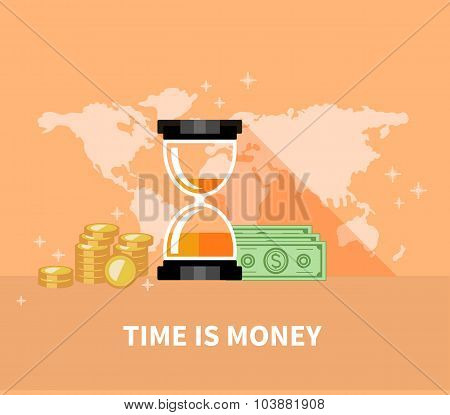 Time is Money Concept. Hourglass Coins