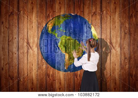 Earth  ball texture on  wood background