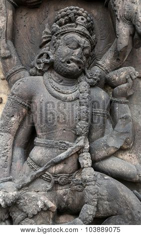 KOLKATA, INDIA - FEBRUARY 15:  Gajasurasamhara murti of Siva, from 10th century found in Khondalite, Puri, Circuit house, Odisha now exposed in the Indian Museum in Kolkata, on February 15, 2014